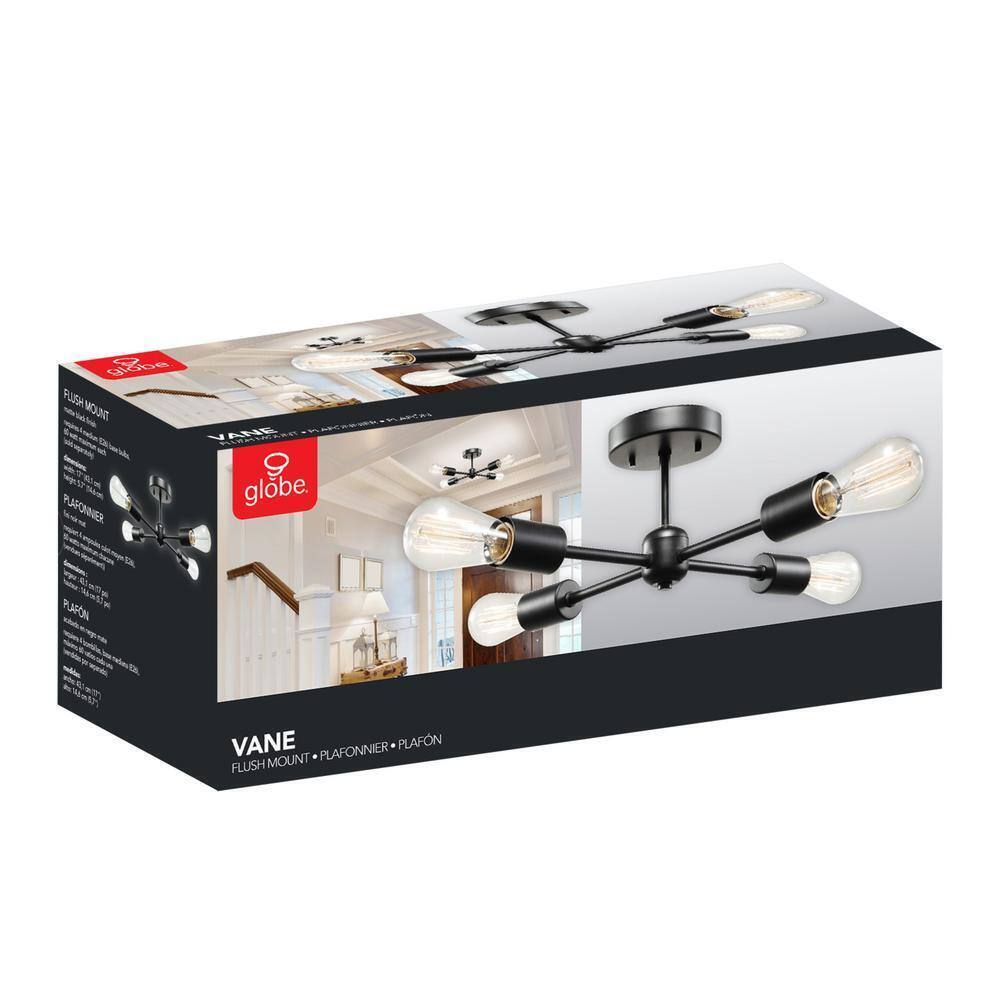 Globe Electric Vane 4-Light Matte Black Flush Mount Ceiling Light 66008