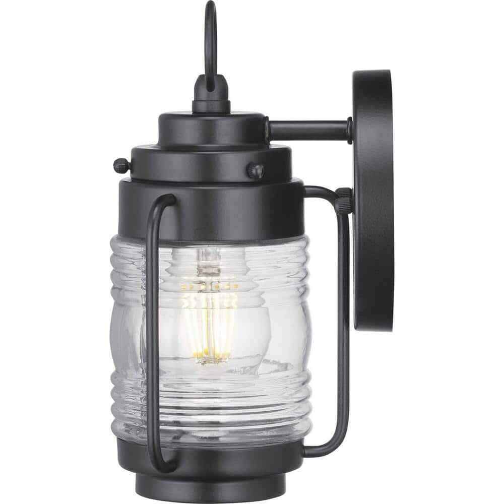 Progress Lighting Watch Tower Matte Black Outdoor Wall Lantern w/ Clear Glass