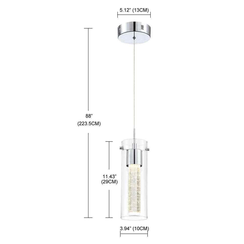 Pia Ricco 8-Watt Integrated LED Chrome Pendant with Crystal Bubble Glass Shade