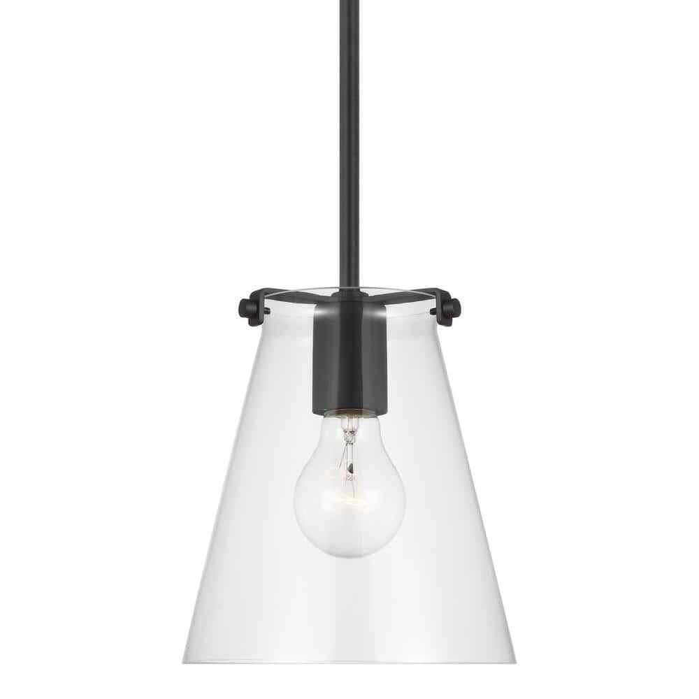 Sea Gull Lighting Blaine 1-Light Matte Black Hanging Pendant w/ Clear Glass