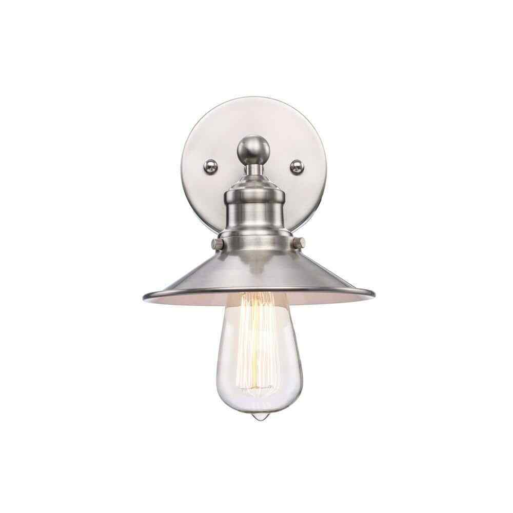 Hampton Bay Glenhurst 1-Light Brushed Nickel Indoor Wall Sconce w/ Metal Shade