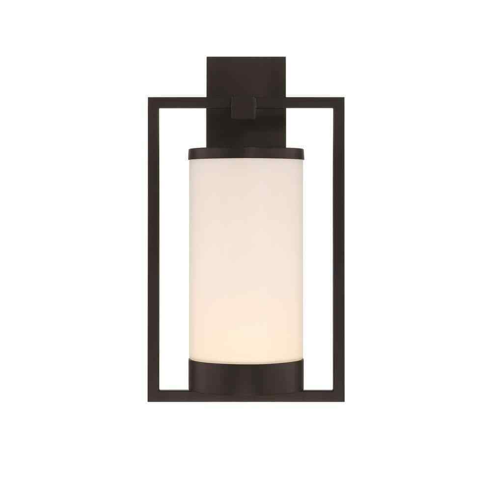 GLUCKSTEINELEMENTS Landon Black LED Outdoor Wall Sconce w/ Frosted Glass Shade