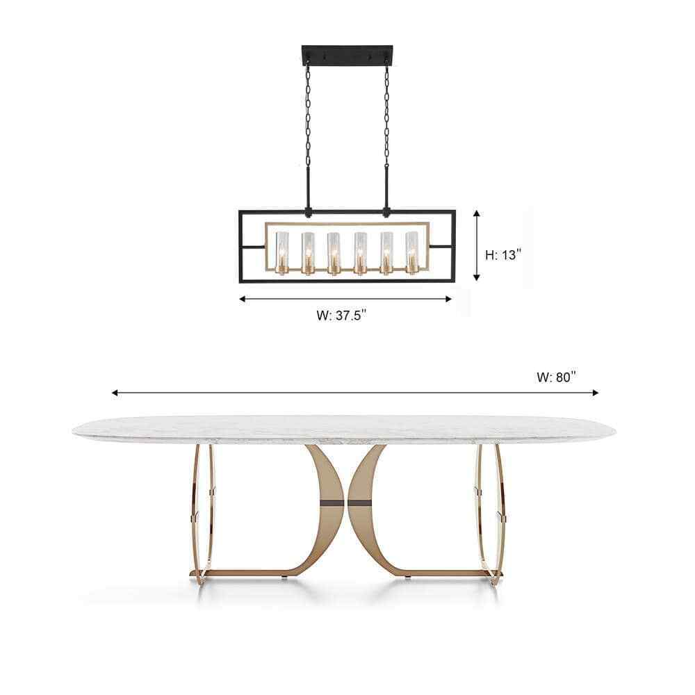 Uolfin Modern Black and Brass Large Linear 37.4" 6-Light Island Chandelier Light