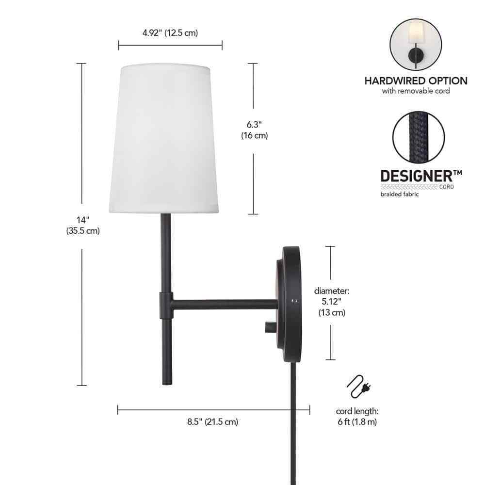 Hampton Bay Ridgeway 1-Light Matte Black Wall Sconce with LED Bulb T20