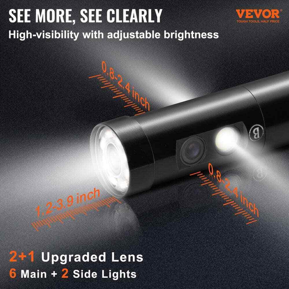 VEVOR 3-Lens Borescope Camera 4.5" Screen Endoscope Sewer Camera w/ Drain Snake