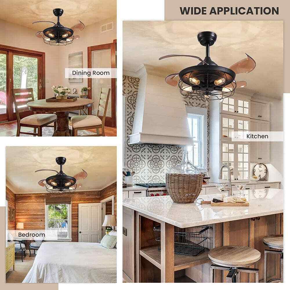 ANTOINE 36 in. Black Ceiling Fan w/ Lights + Remote Retractable Blades Fandelier