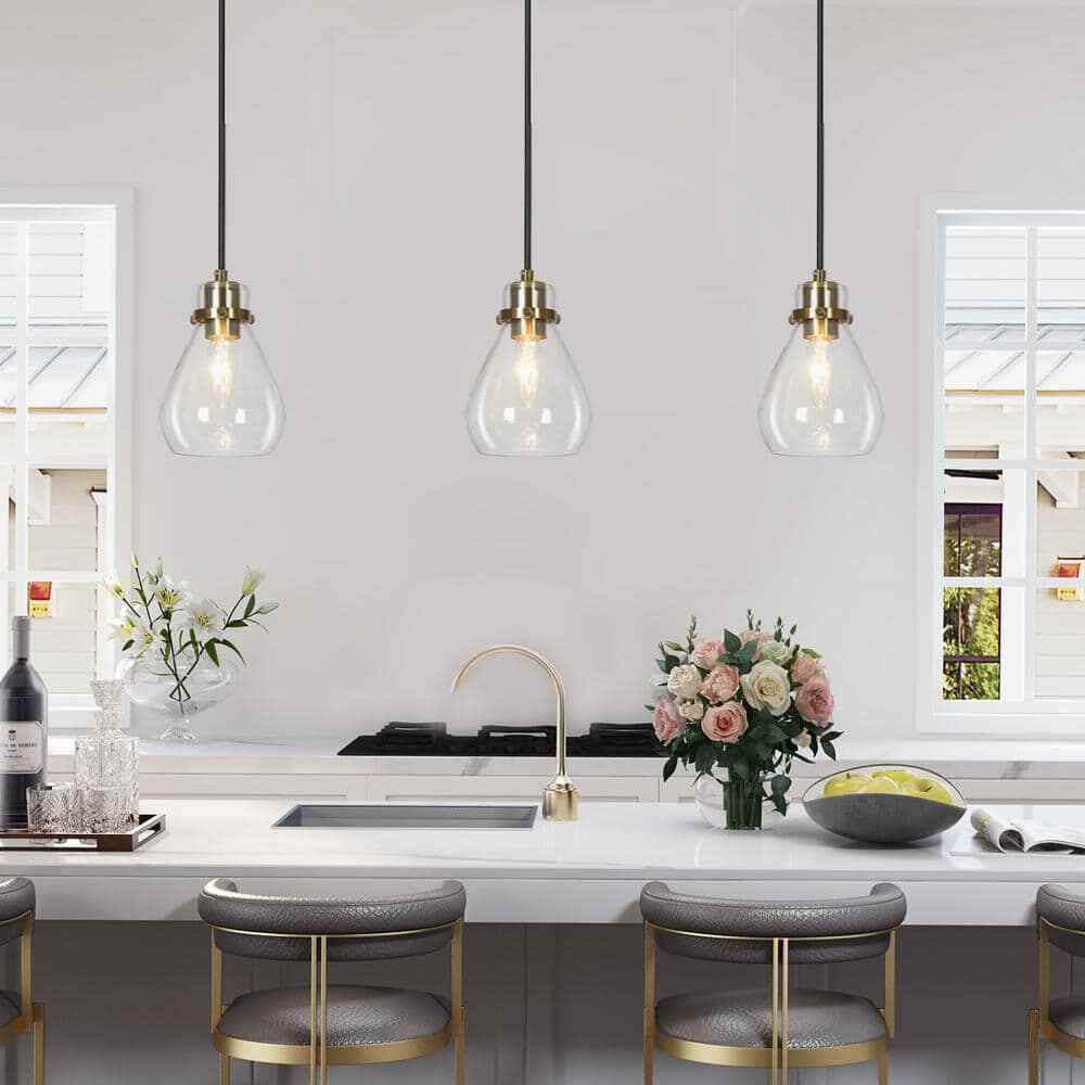 Uolfin Modern Teardrop Kitchen Island 1-Light Black and Brass Pendant Light
