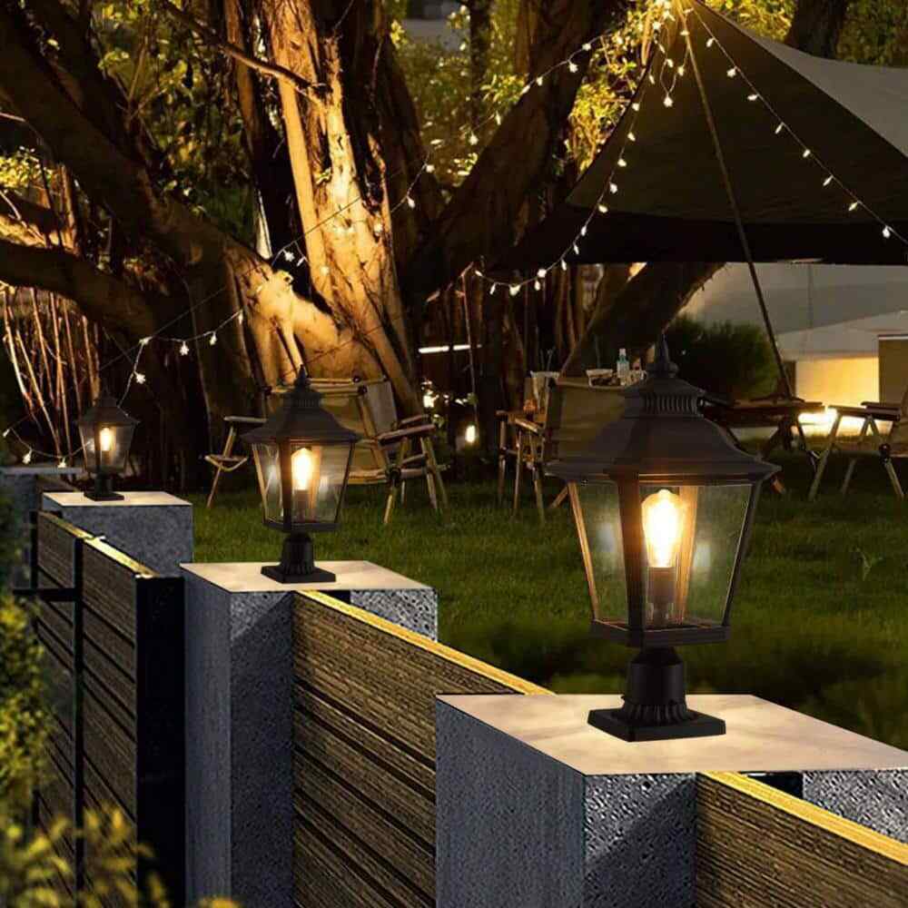 Tidoin 1-Light Black Aluminum Hardwired Outdoor Waterproof Post Light Set