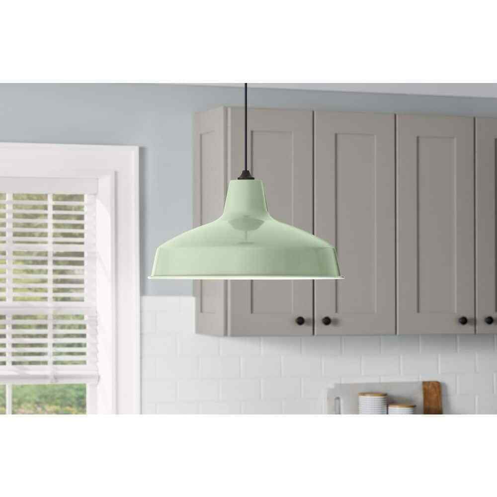 Hampton Bay 1-Light Light Green Warehouse Pendant with Metal Shade AF-1032R/LG