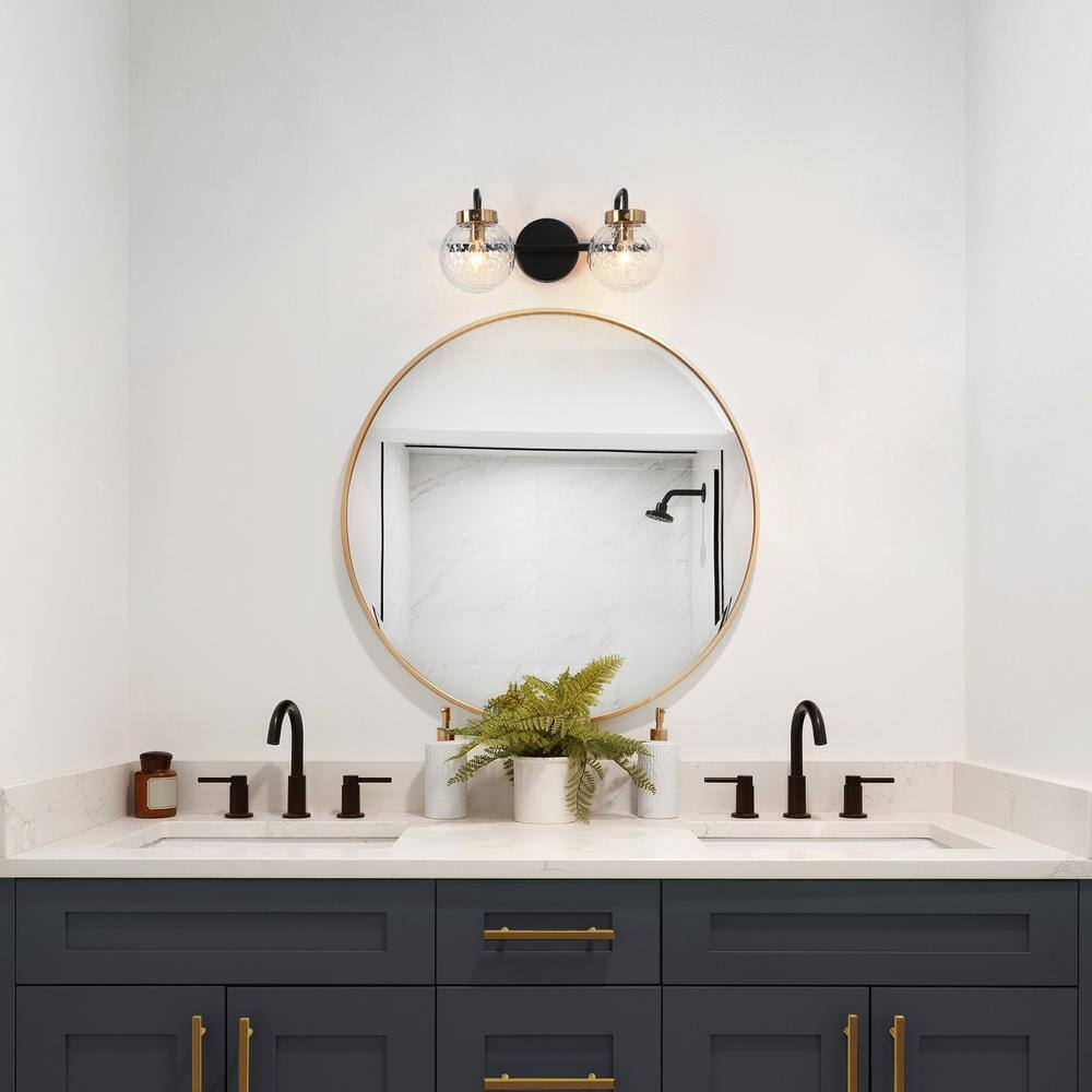 LNC ASTRID Modern 15 in. 2-Light Black Vanity Light Brass Wall Sconce