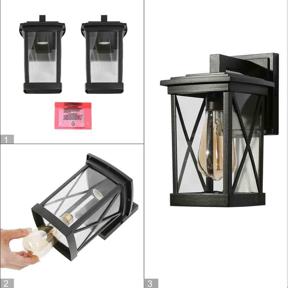 LNC Modern Black Outdoor Lantern Sconce with Clear Glass Shade 1-Light 2-pack