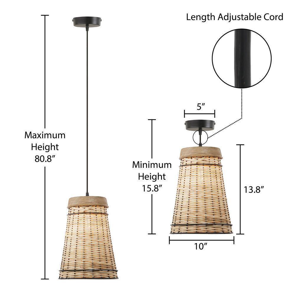River of Goods Soren 1-Light Tan Hanging Pendant Metal/Wood/Rattan Empire Shaded