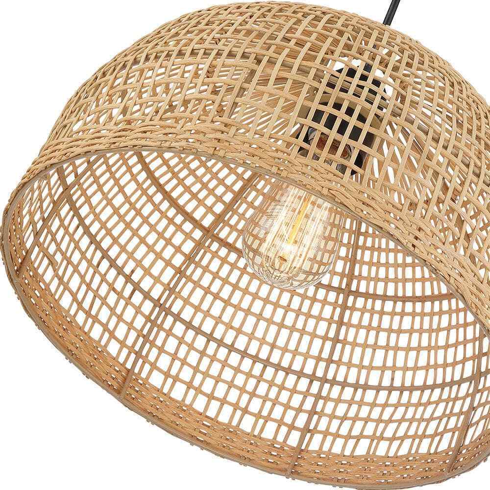 TRUE FINE Bungalo 1-Light Black/Wheat Bohemian Island Pendant w/ Rattan Shade