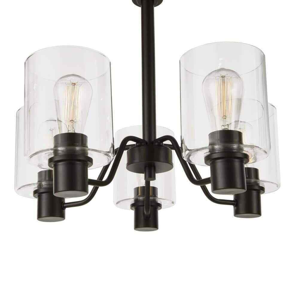 Hampton Bay Castleford 5-Light Satin Bronze Chandelier w/ Clear Glass Shades