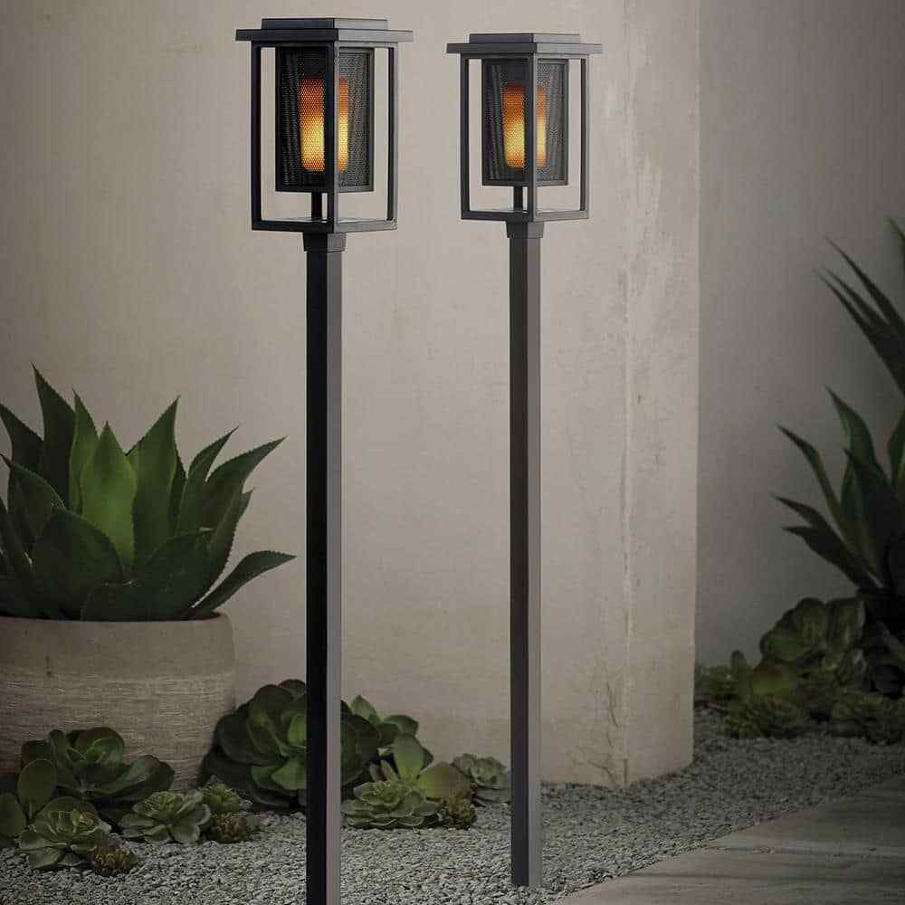 Hampton Bay Ambrose Solar Matte Black Integrated LED Modern Flicker Flame 2-Pack