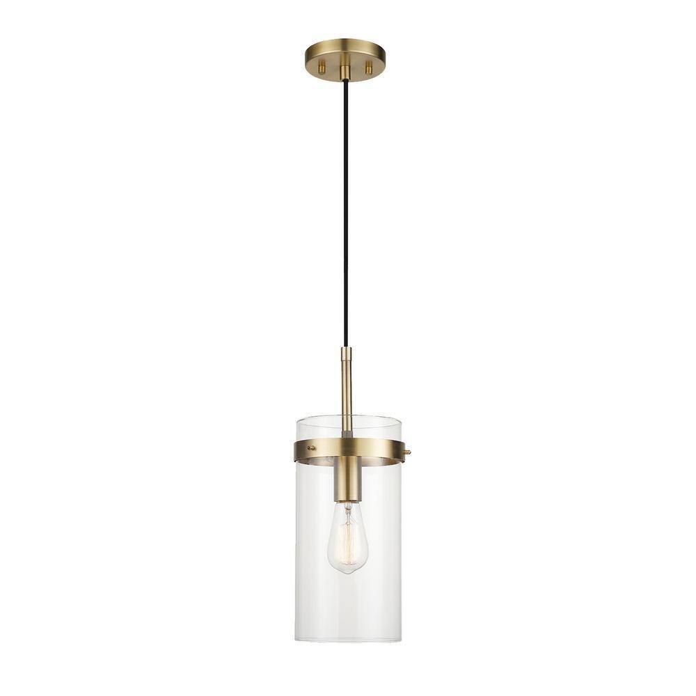 Globe Electric Connor 1-Light Brass Pendant Light with Clear Glass Shade