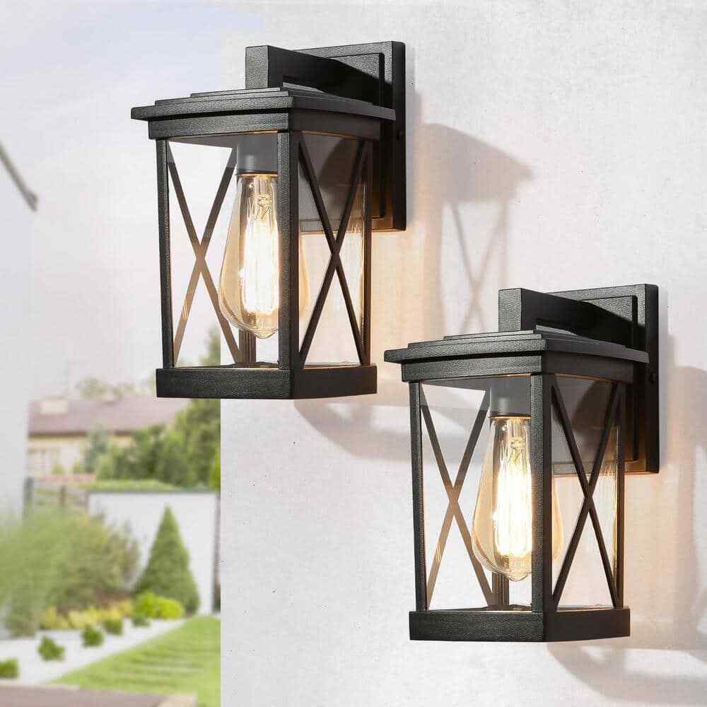 LNC Modern Black Outdoor Lantern Sconce with Clear Glass Shade 1-Light 2-pack