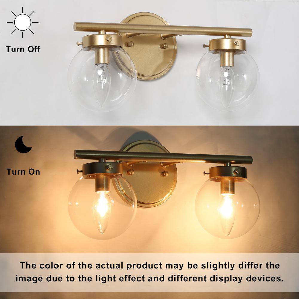 Uolfin Modern Light Gold Vanity Light 14.2 in. W 2-Light Powder Room Wall Light