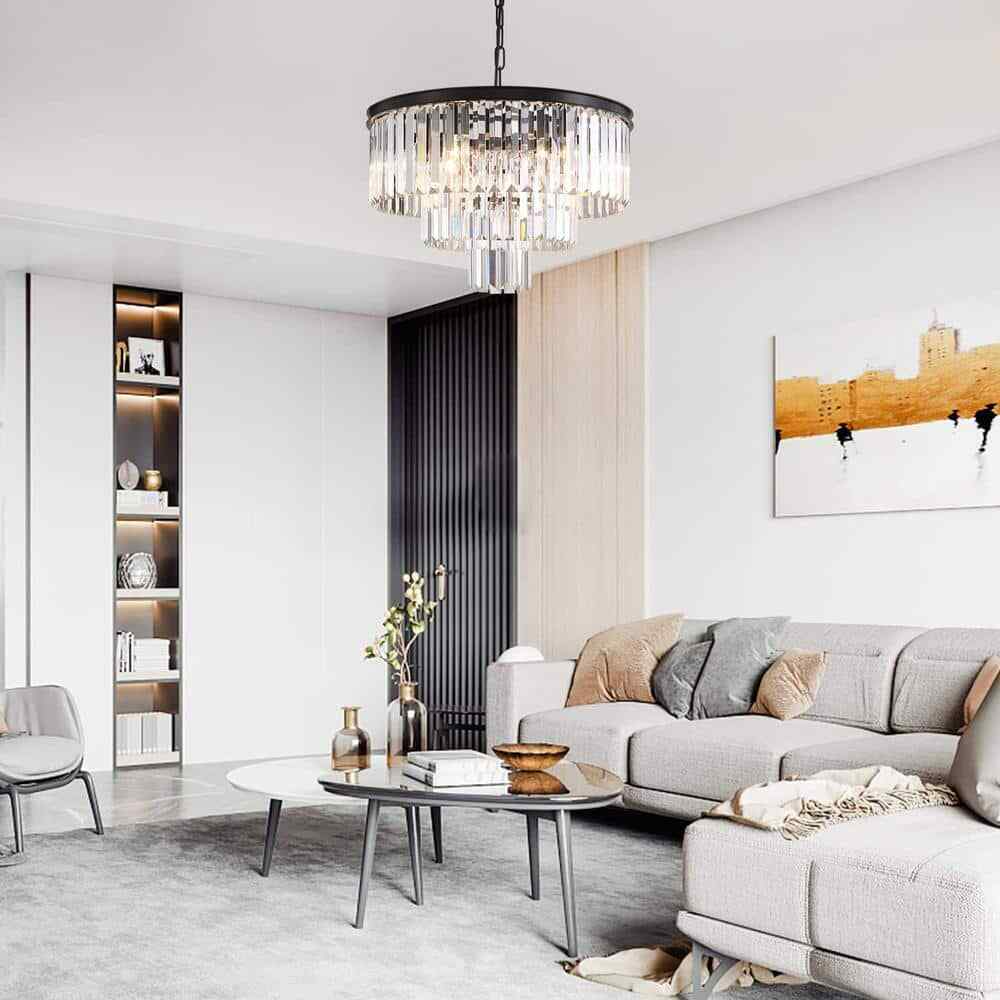 SILJOY 6-Lights Black Crystal Chandeliers 20 in. for Dining Room Bedroom