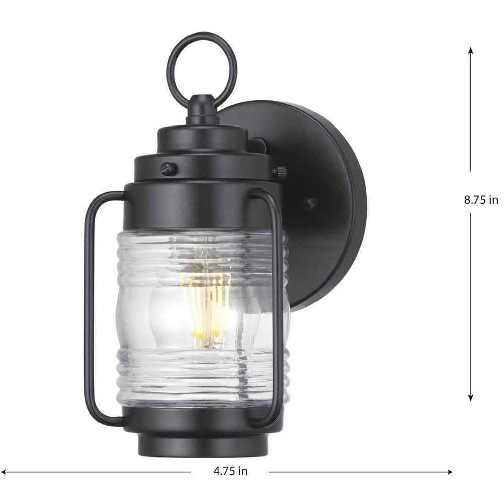 Progress Lighting Watch Tower Matte Black Outdoor Wall Lantern w/ Clear Glass