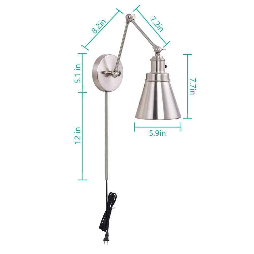 Hampton Bay 1-Light Brushed Nickel Plug-In/Hardwired Swing Arm Wall Lamp