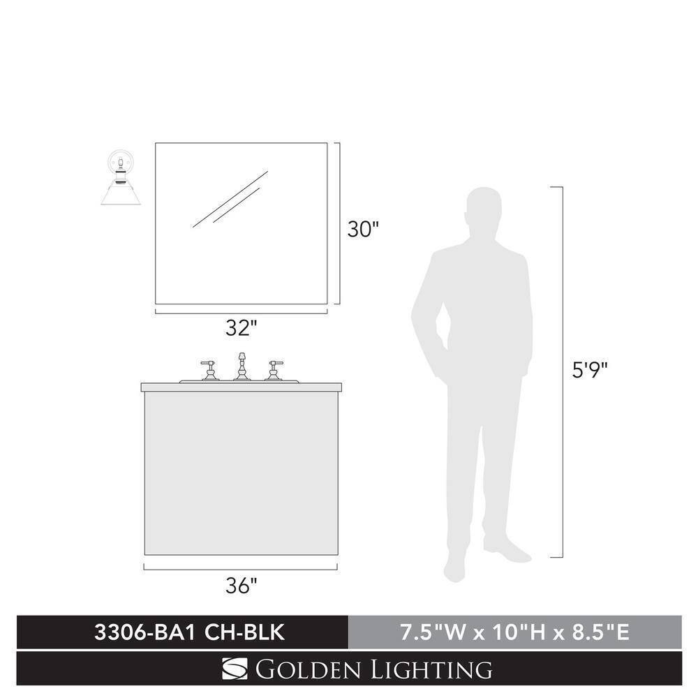Golden Lighting Orwell 1-Light Chrome with Black Shade Bath Vanity