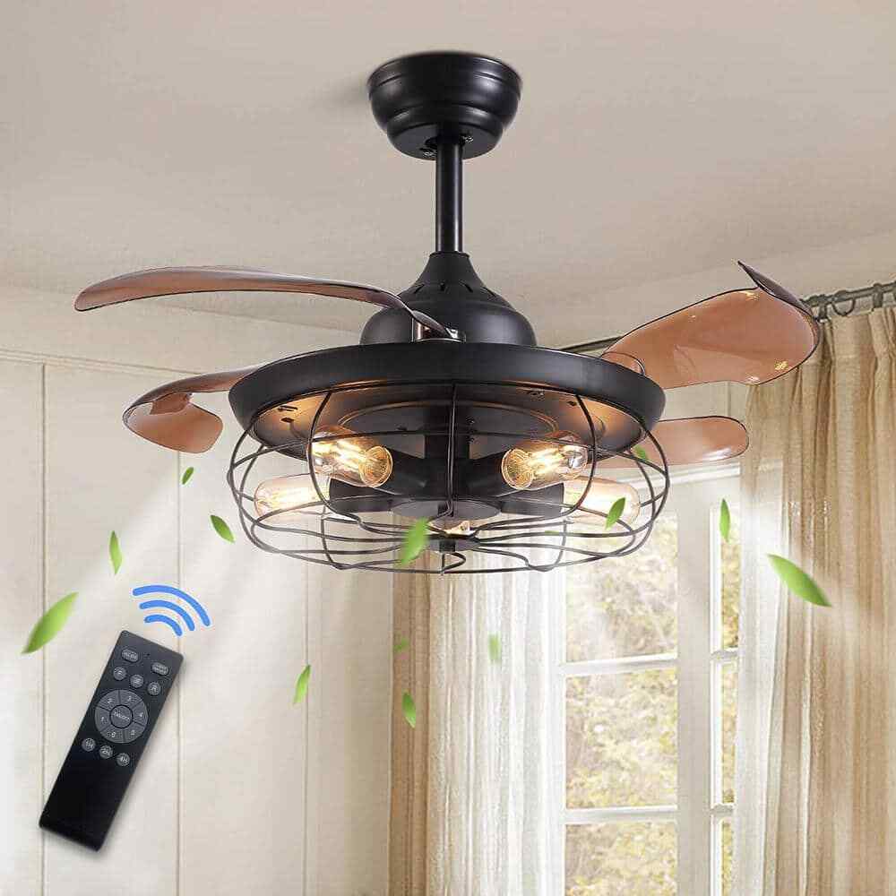 ANTOINE 36 in. Black Ceiling Fan w/ Lights + Remote Retractable Blades Fandelier