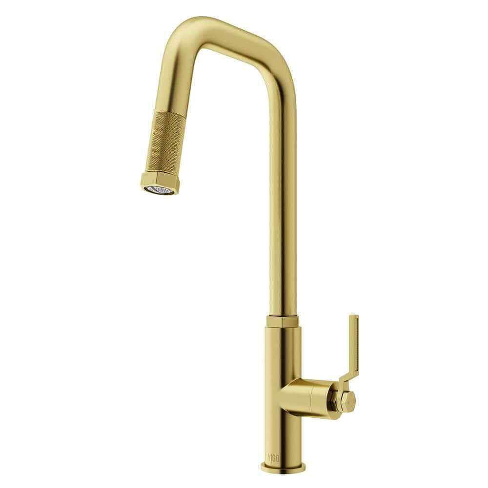 VIGO Hart Angular Single Handle Pull-Down Kitchen Faucet in Matte Brushed Gold