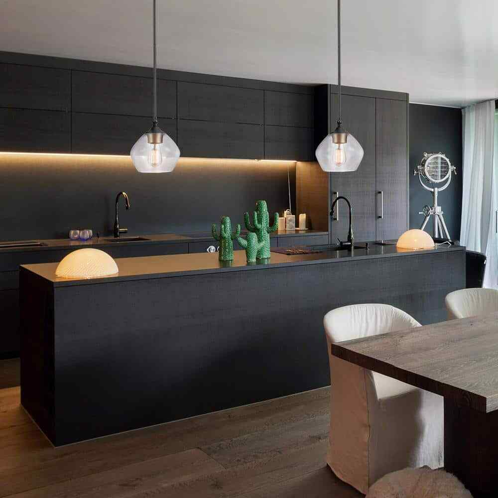 Globe Electric Harrow 1-Light Matte Black Pendant with Clear Glass Shade 60312
