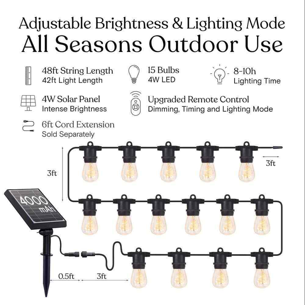 Brightech Ambience Pro 15-Light 48 ft. Outdoor Solar LED Edison String Light