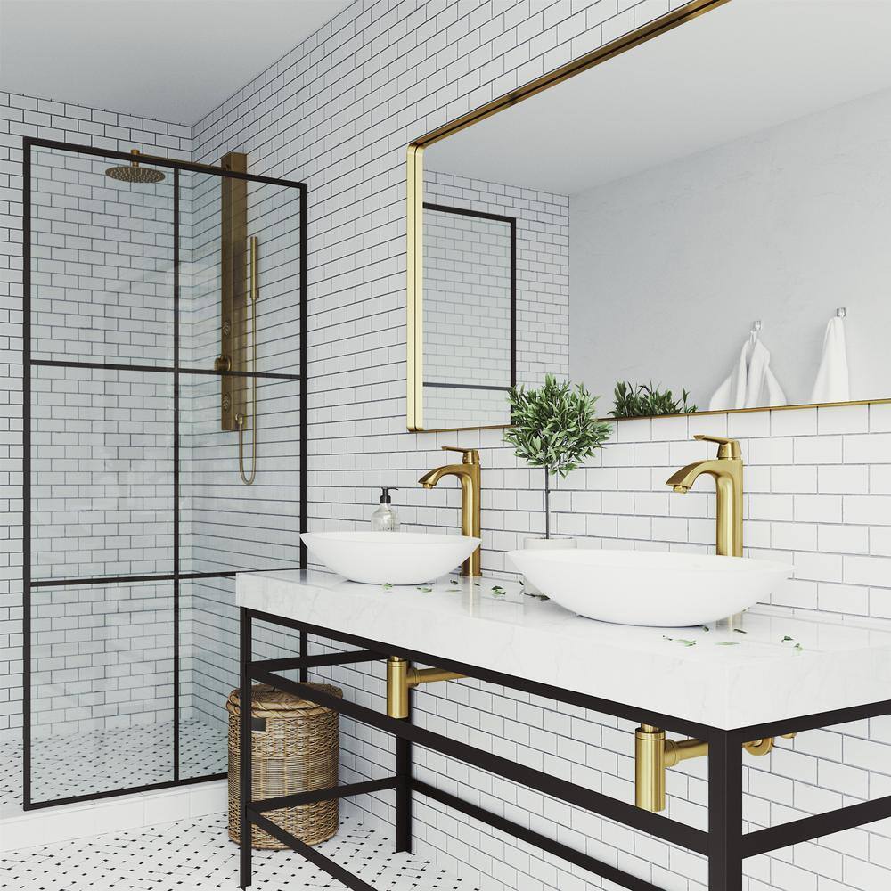 VIGO Linus Single Handle Single-Hole Bathroom Vessel Faucet Matte Brushed Gold