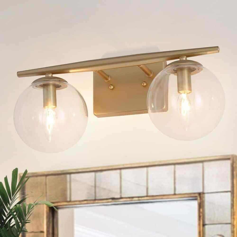 Uolfin Modern Globe Bathroom Vanity Light 2-Light Gold Bedroom Wall Sconce Light
