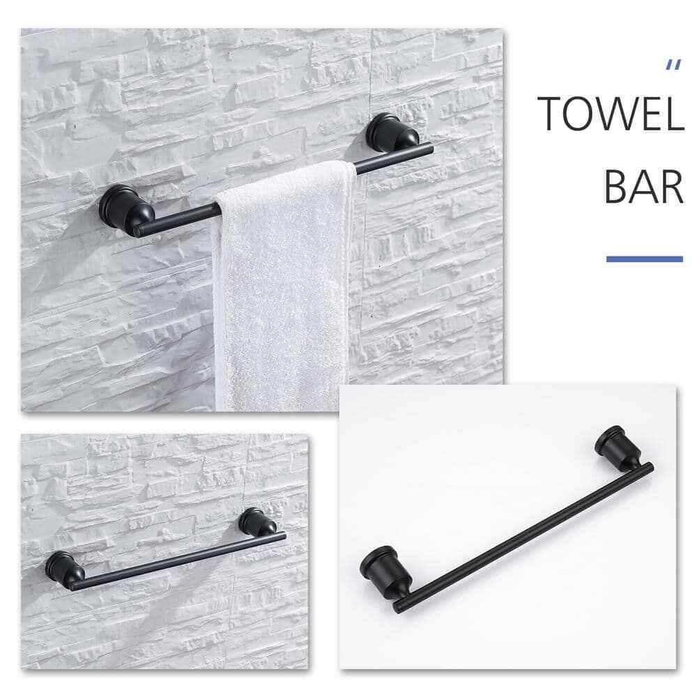 Boyel Living Matte Black 16 in. Bathroom Towel Bar Paper Holder Towel Ring Set