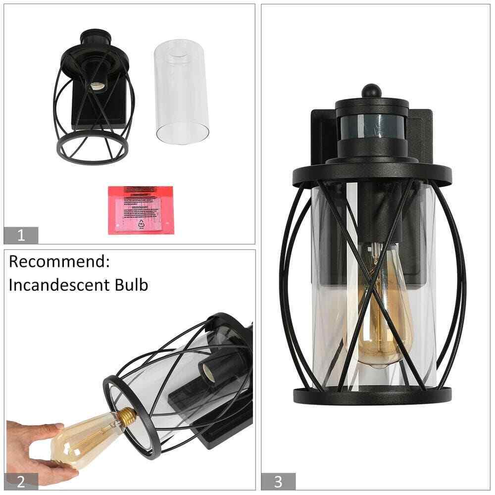 Uolfin Modern Outdoor Wall Light 1-Light Motion Sensor Wall Lantern Sconce 2-Pk
