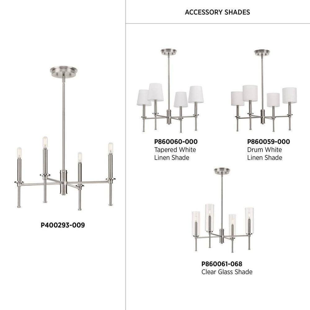 Progress Lighting Elara 22.87 in. 4-Light Dining Room Brushed Nickel Chandelier