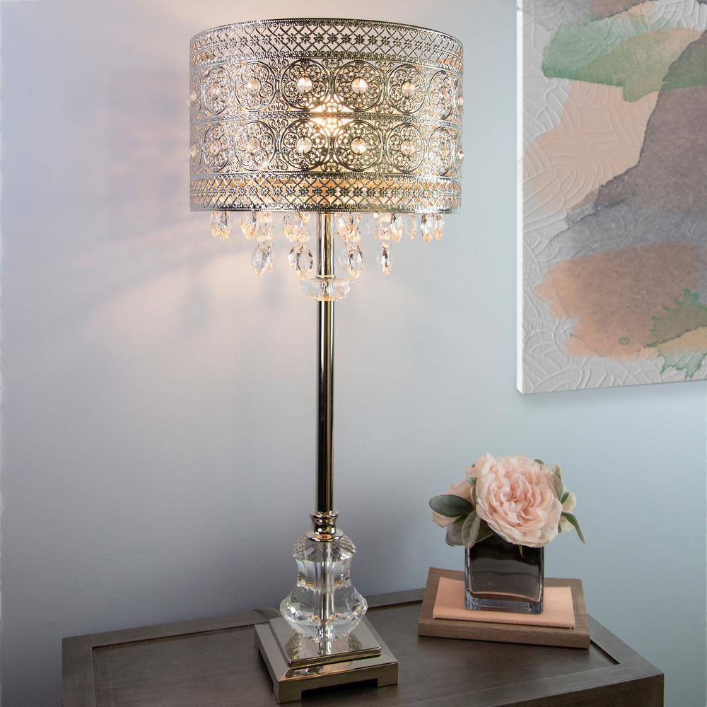 River of Goods Brielle 28.75 in. Table Lamp w/ Polished Nickel and Crystal Shade