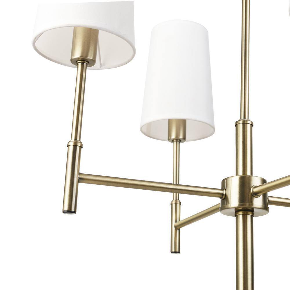 Globe Electric Ronnie 4-Lights Brass Chandelier with White Fabric Shades 61255