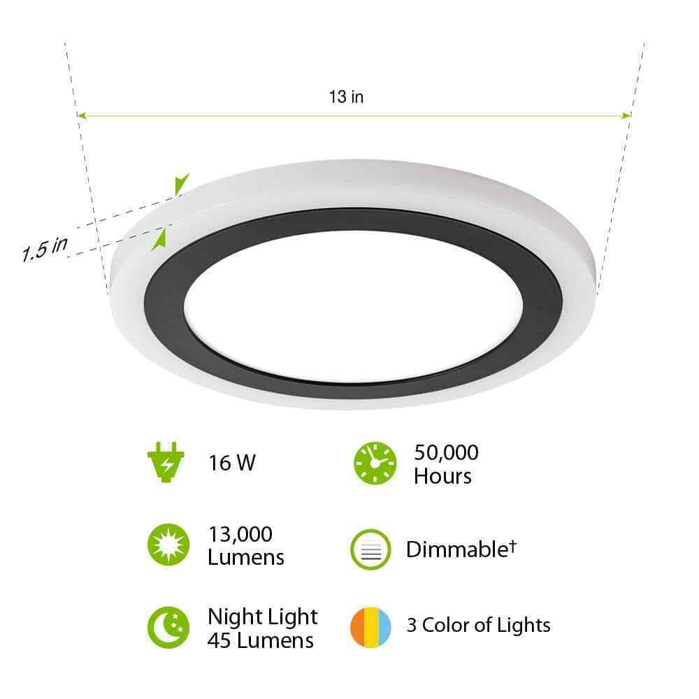 Hampton Bay Clement Round Flat Panel 13 in. Black Integrated LED Flush Mount
