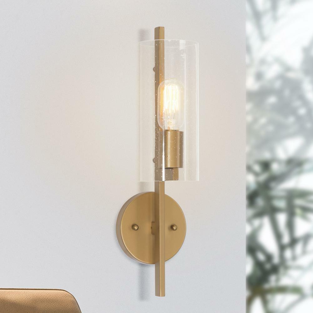 Uolfin Modern Cylinder Wall Sconce Lind 1-Light Brass Gold Tube Bathroom Light