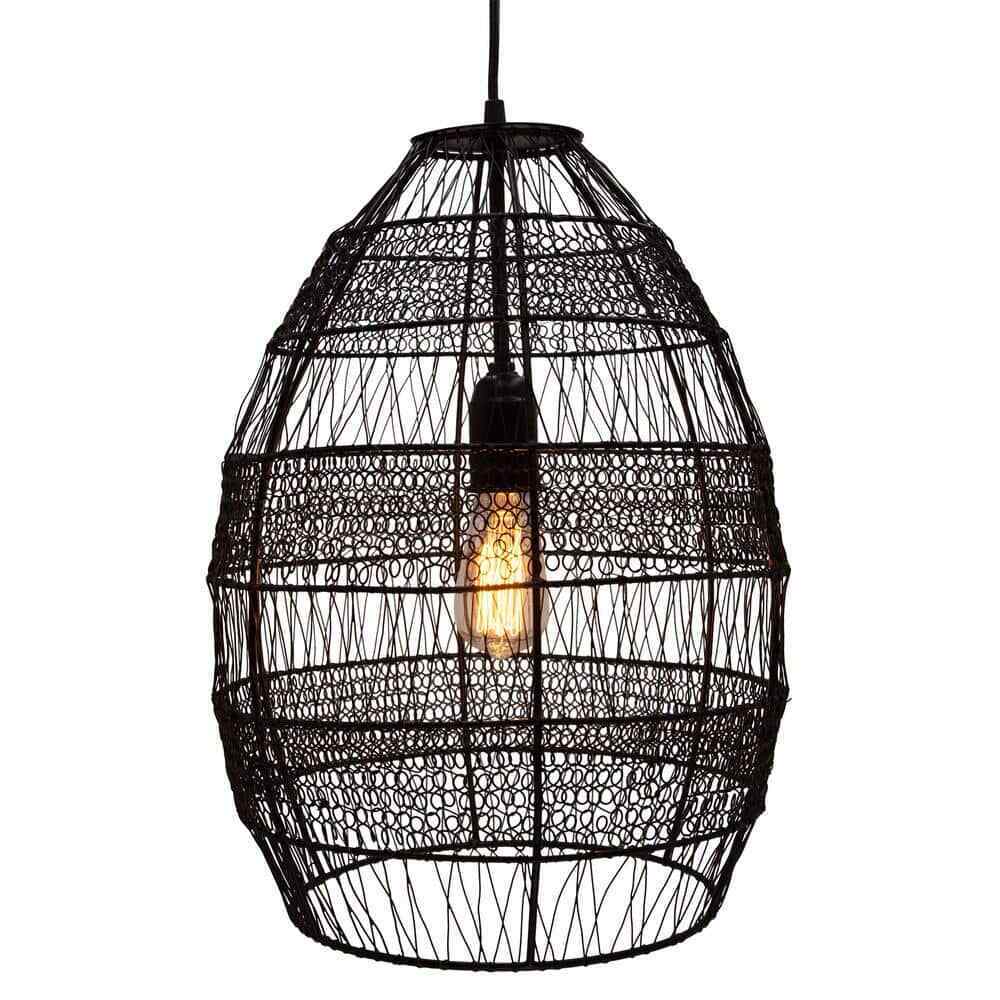 River of Goods 1-Light Black Pendant with Oversized Woven Shade