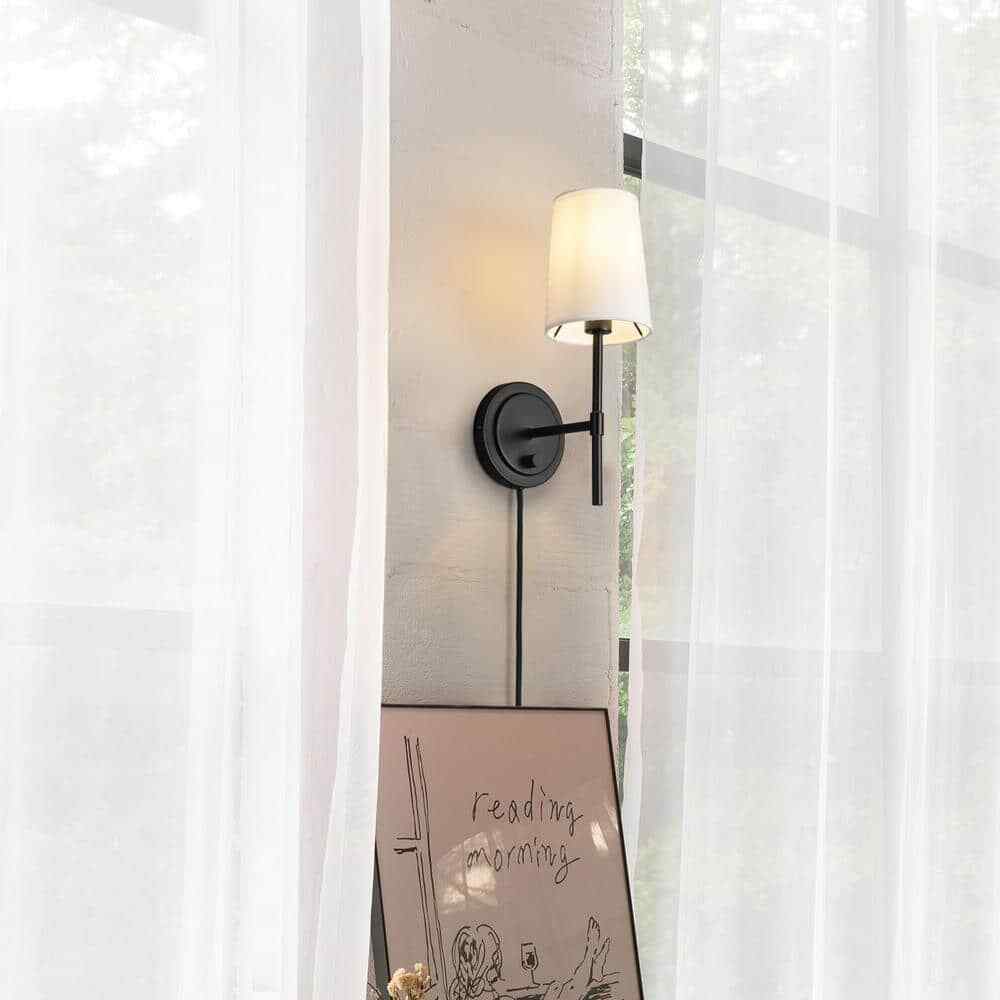 Hampton Bay Ridgeway 1-Light Matte Black Wall Sconce with LED Bulb T20