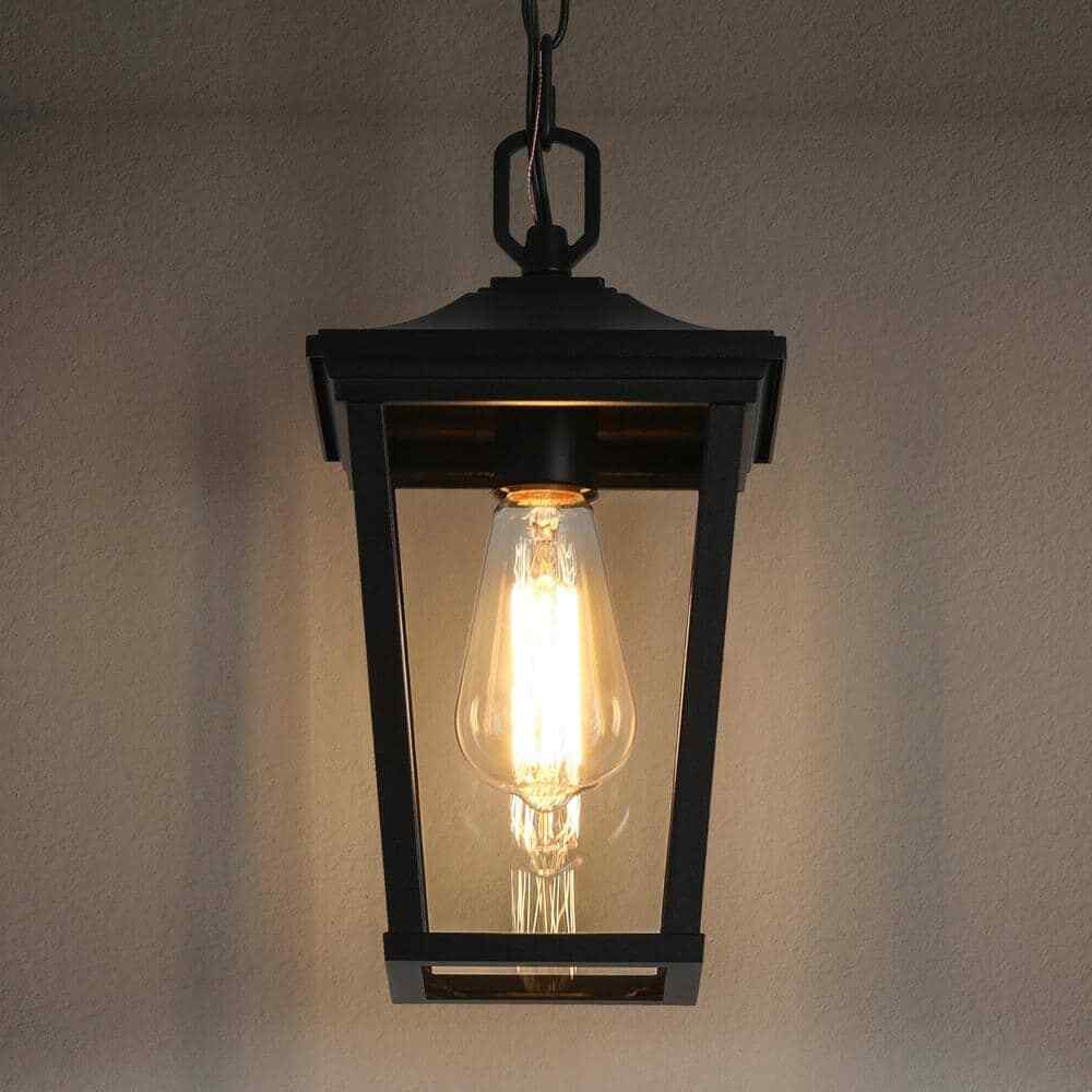 LNC Modern Black Outdoor Pendant Coastal Hanging Lantern w/ Clear Glass Shade