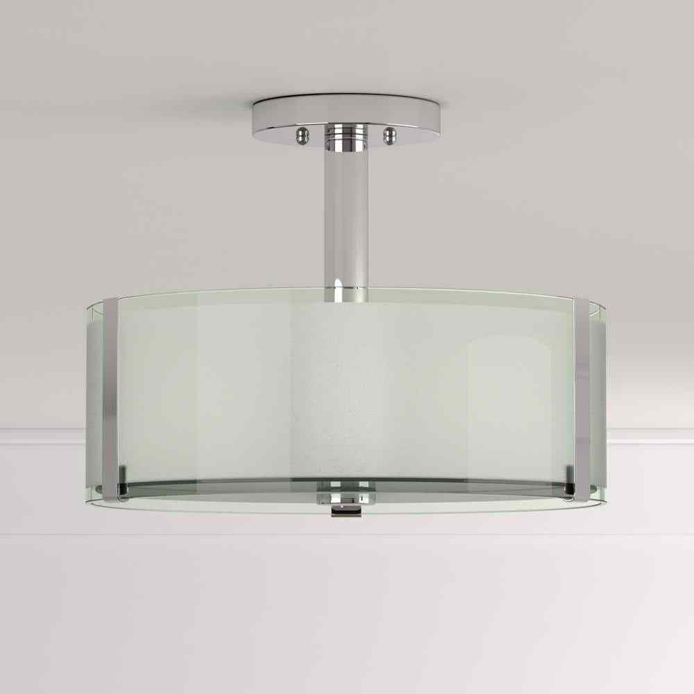 Hampton Bay Bourland Chrome Ceiling Light Fixture w/ White and Clear Glass