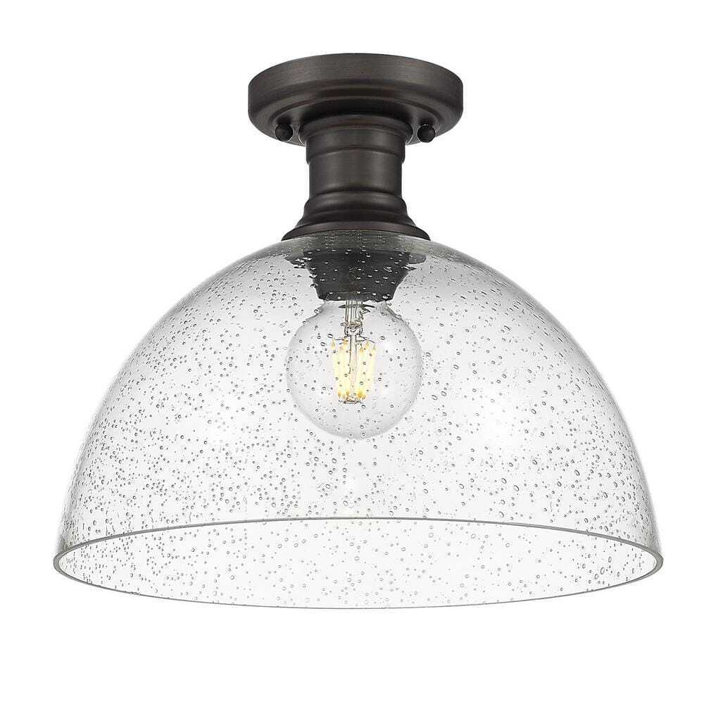Golden Lighting Hines 11 in. 1-Light Rubbed Bronze Semi-Flush Mount