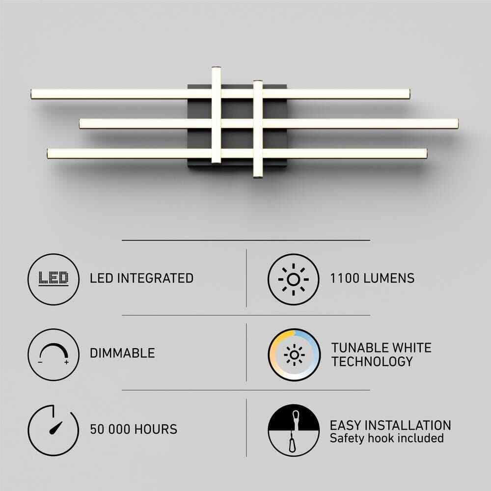 Artika Grid 27 in. Light Matte Black LED 3 CCT Vanity Light Bar for Bathroom