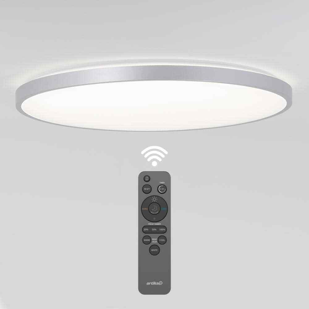Artika Europa 21 in. Modern Silver LED 3 CCT Flush Mount Ceiling Light Fixture