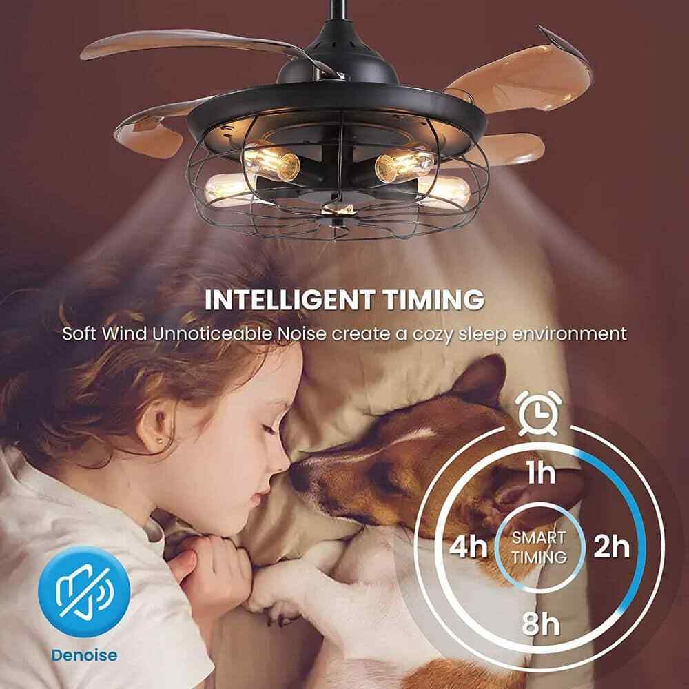 ANTOINE 36 in. Black Ceiling Fan w/ Lights + Remote Retractable Blades Fandelier