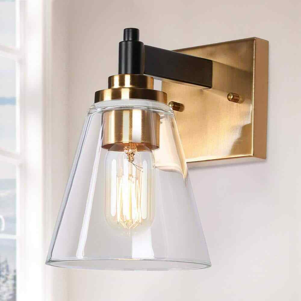 Zevni Fatime 1-Light Black Indoor Wall Sconce Cone Clear Glass