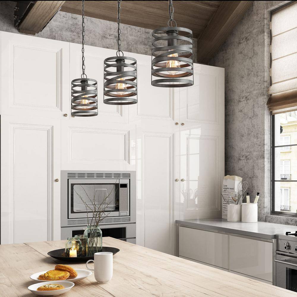 LNC Modern Drum Cage Pendant Classic 1-Light 7.1 in. Brushed Dark Gray Pendant