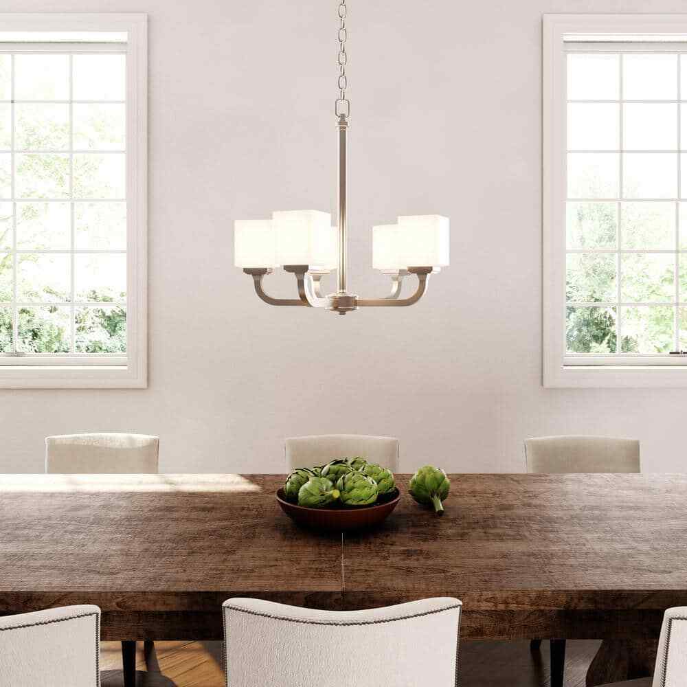 Hampton Bay 5-Light Brushed Nickel Chandelier with Frosted Glass Shades